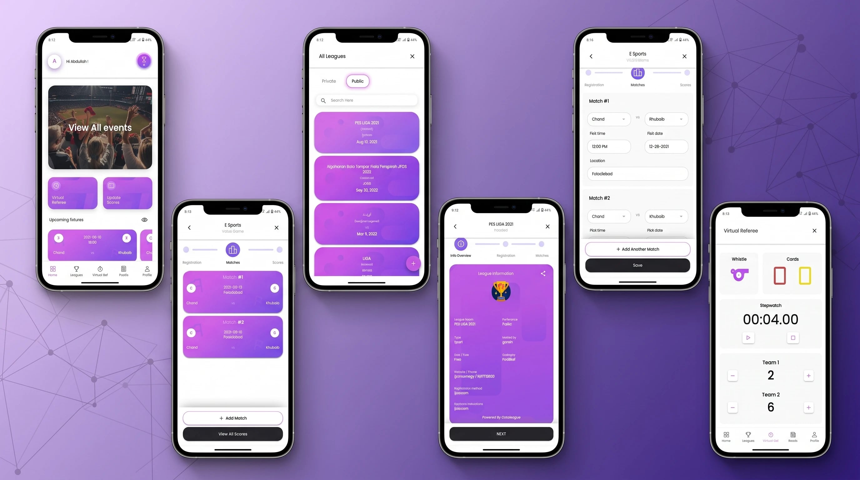 Cataleague — tournament brackets, live scoring and leaderboard screens